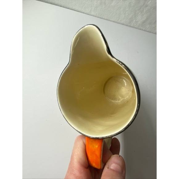 Myott Art Deco Pottery Vintage Ceramic Pitcher Creamer Orange Handle Black‎ Trim - Picture 3 of 8